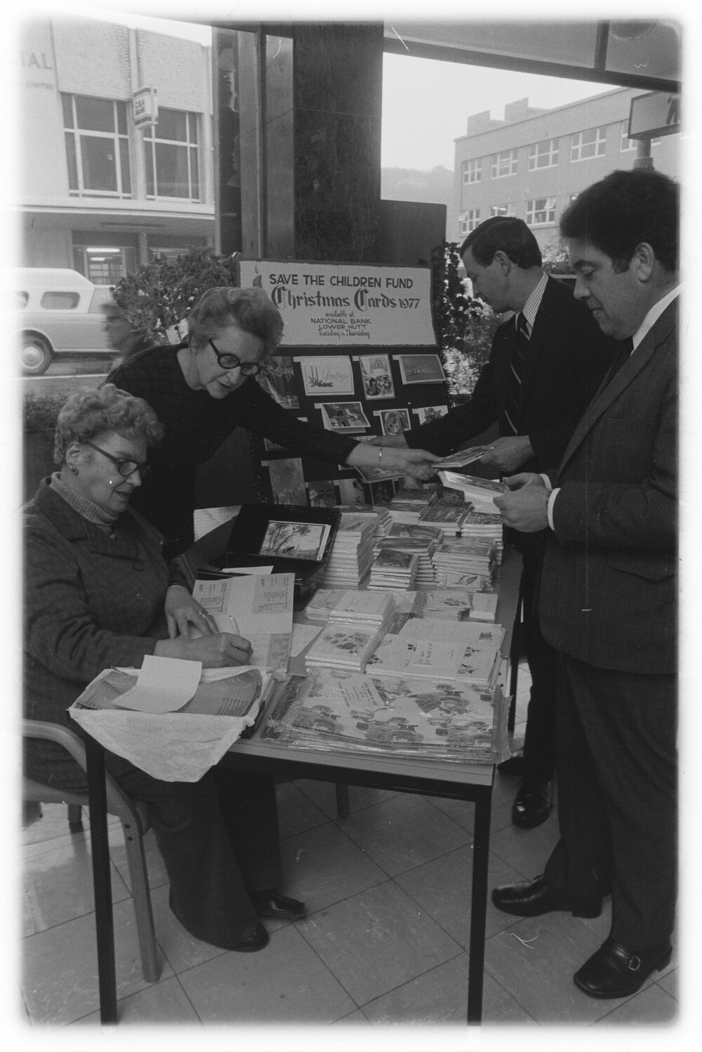 Bank-based Christmas card stall