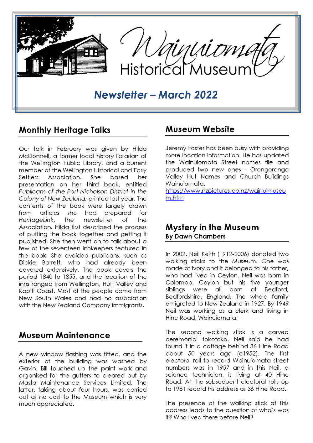 Newsletter (Wainuiomata Historical Museum) March 2022