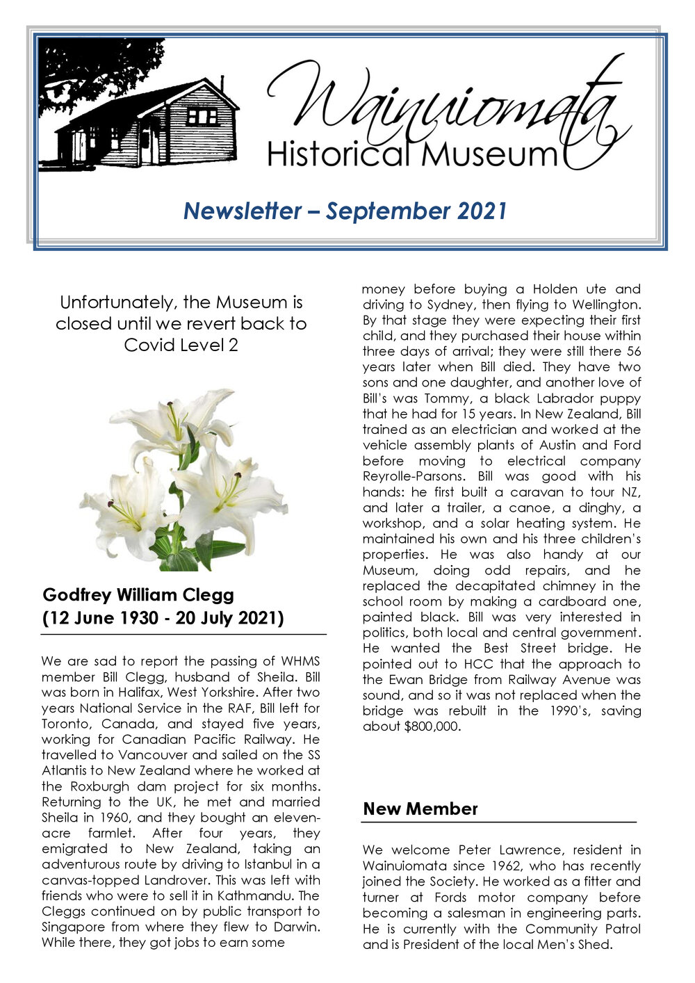 Newsletter (Wainuiomata Historical Museum) September 2021