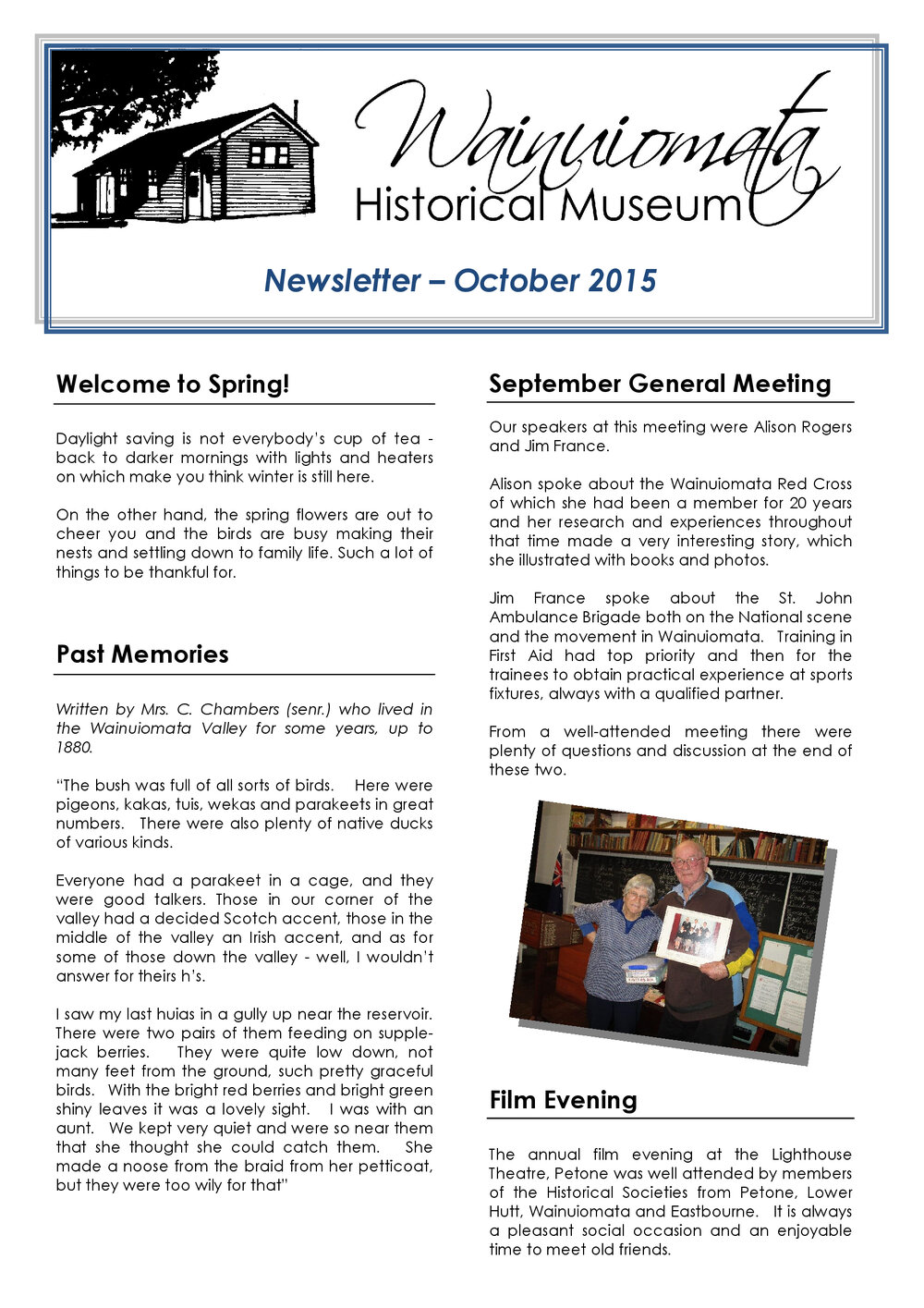 Newsletter (Wainuiomata Historical Museum) October 2015