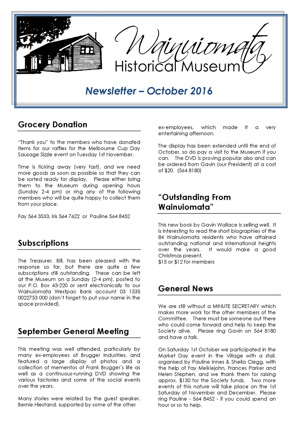 Newsletter (Wainuiomata Historical Museum) October 2016