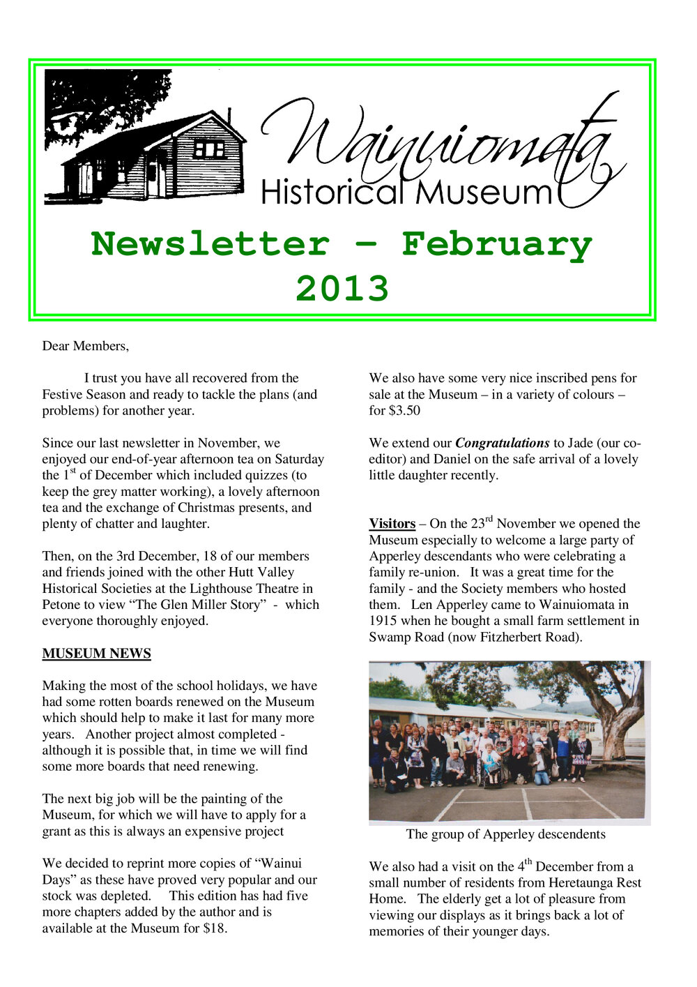 Newsletter (Wainuiomata Historical Museum) February 2013