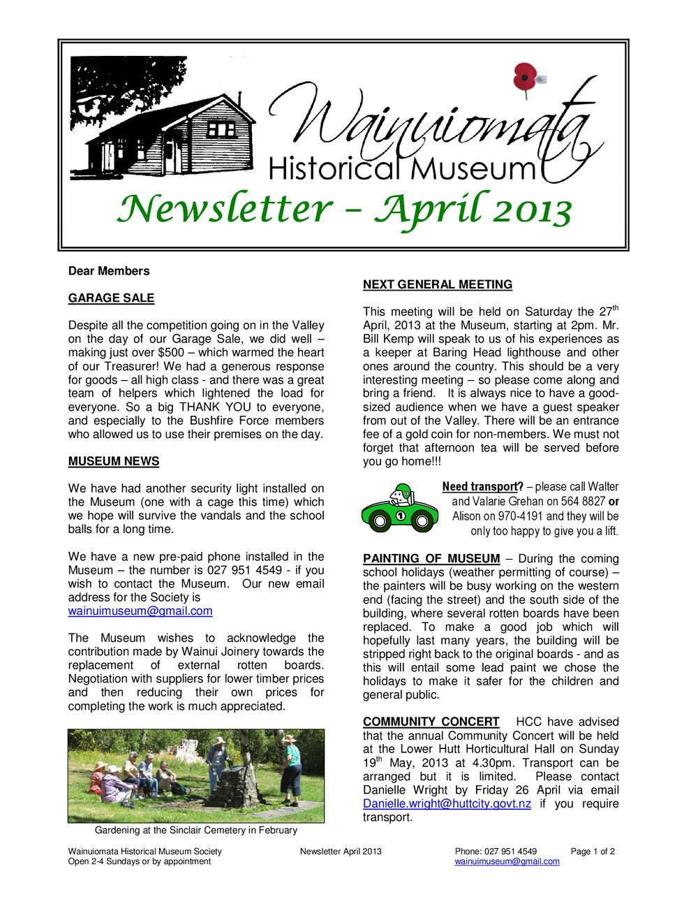 Newsletter (Wainuiomata Historical Museum) April 2013