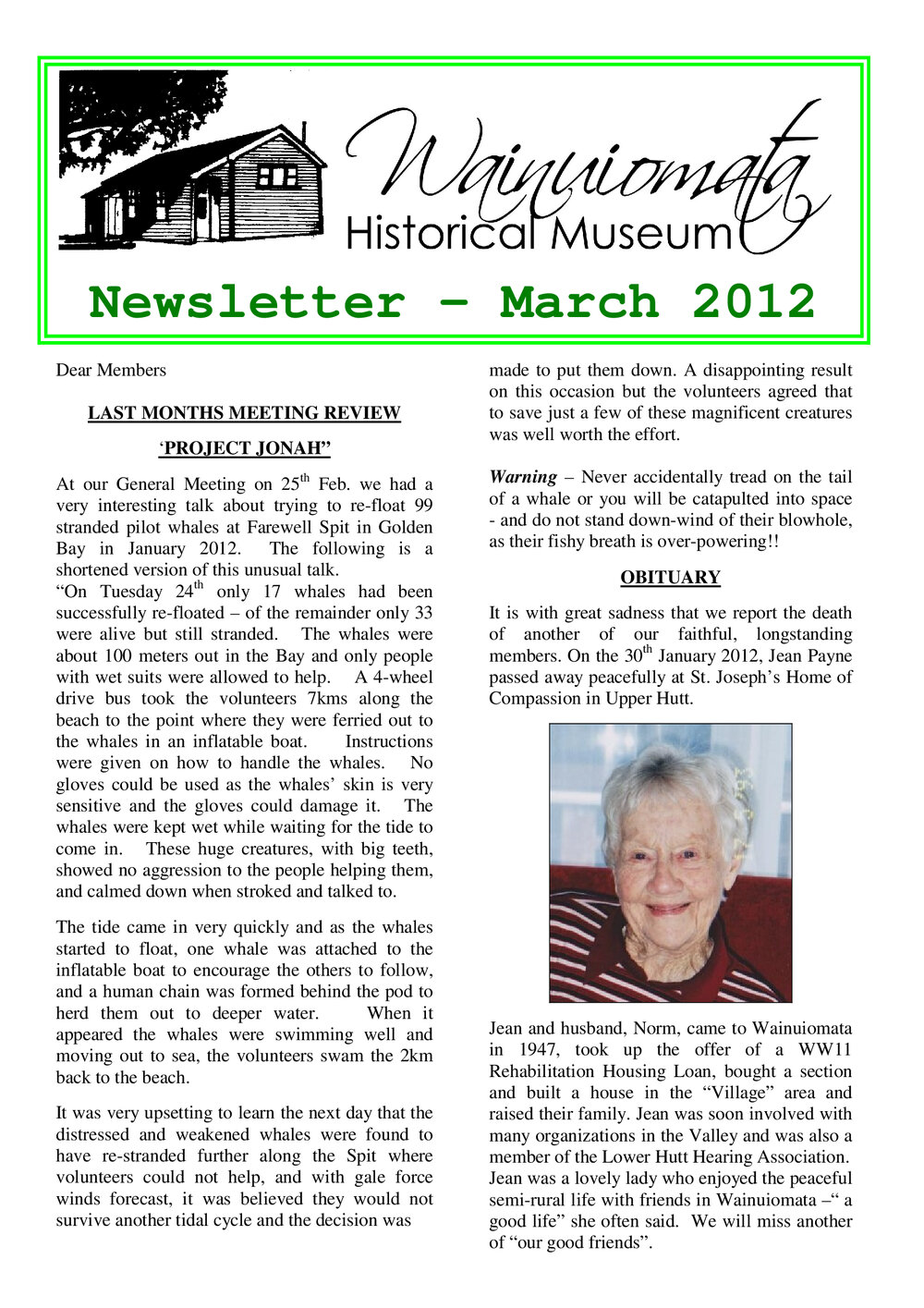 Newsletter (Wainuiomata Historical Museum) March 2012