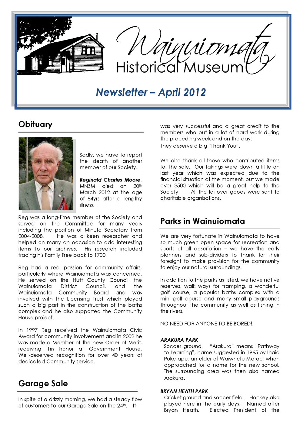 Newsletter (Wainuiomata Historical Museum) April 2012