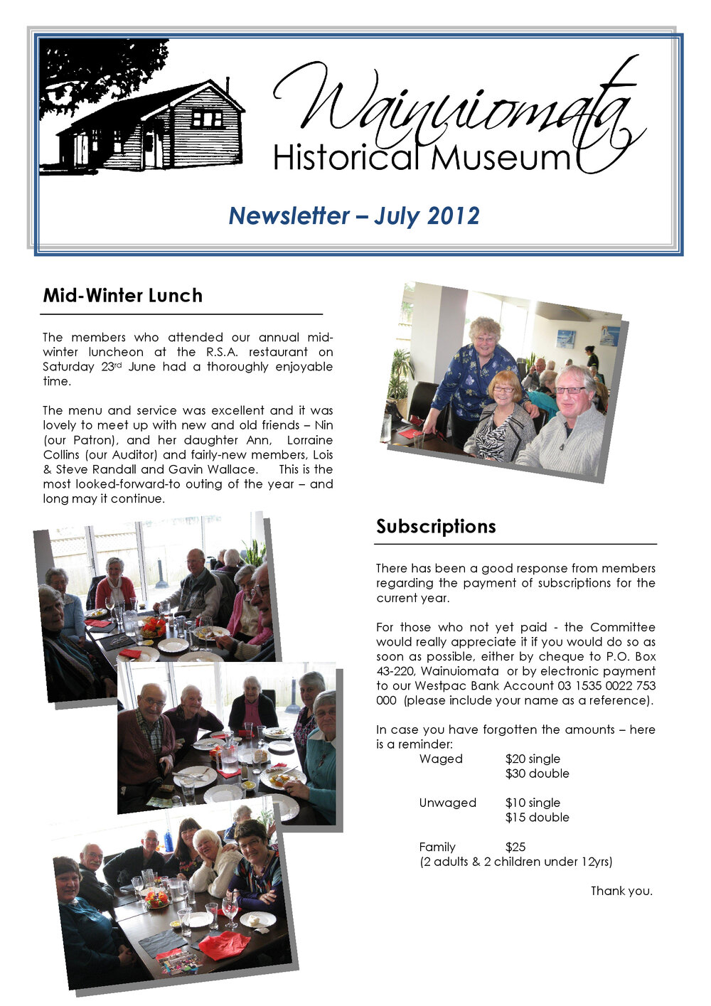 Newsletter (Wainuiomata Historical Museum) July 2012