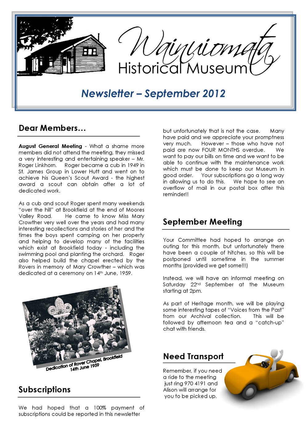 Newsletter (Wainuiomata Historical Museum) September 2012