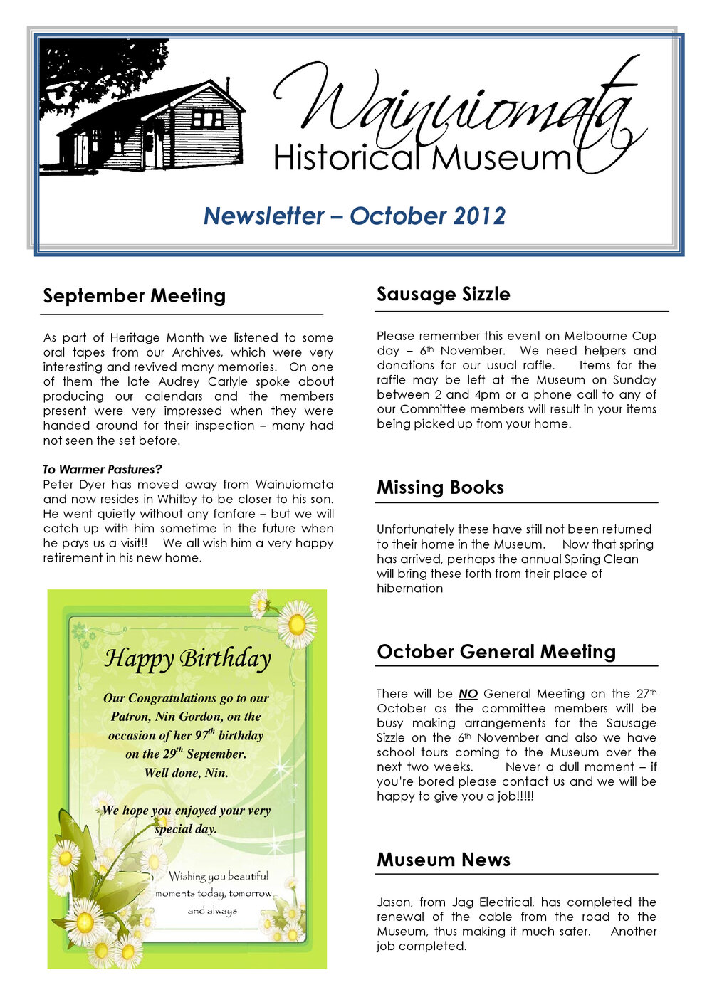 Newsletter (Wainuiomata Historical Museum) October 2012