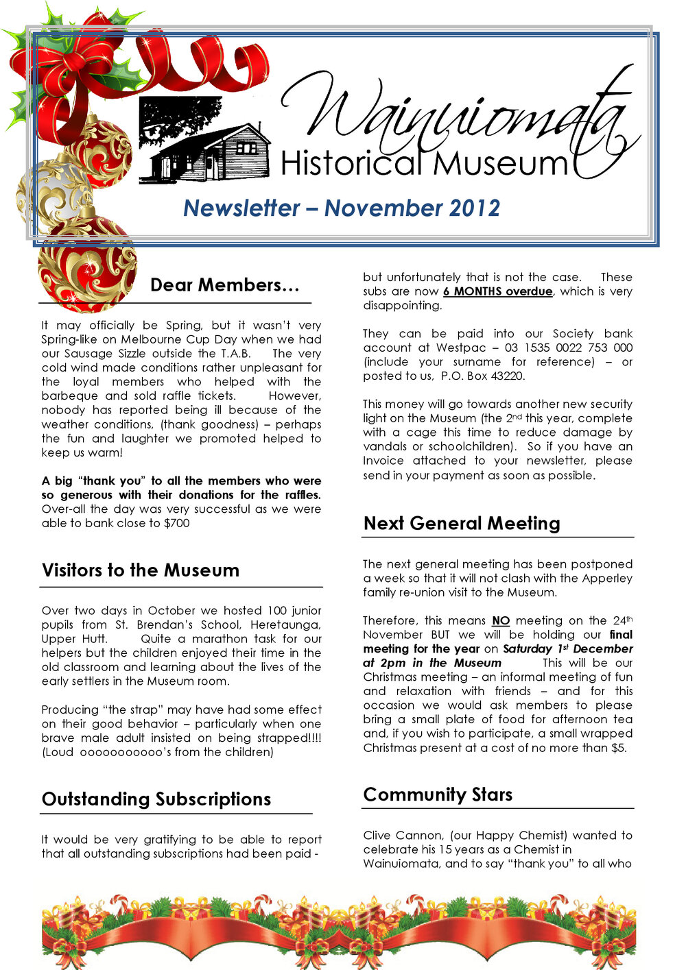 Newsletter (Wainuiomata Historical Museum) November 2012