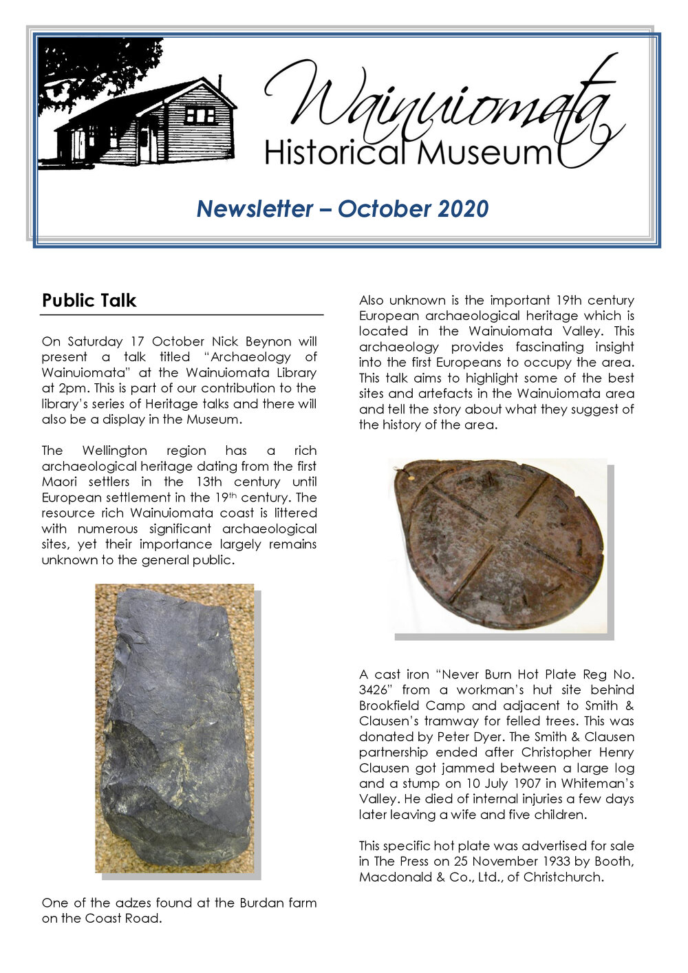 Newsletter (Wainuiomata Historical Museum) October 2020