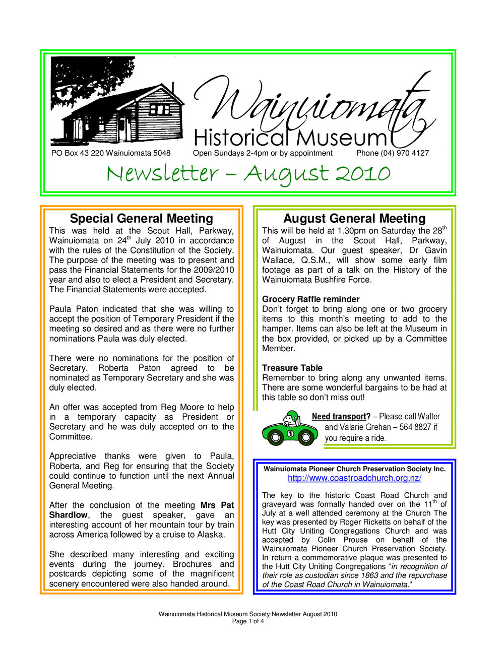 Newsletter (Wainuiomata Historical Museum) August 2010