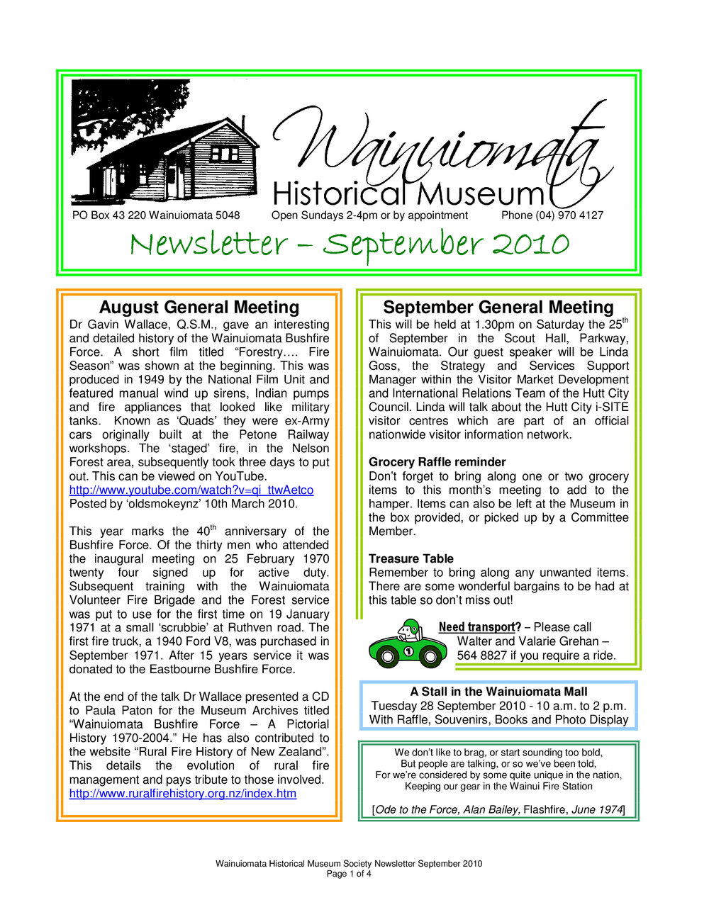 Newsletter (Wainuiomata Historical Museum) September 2010