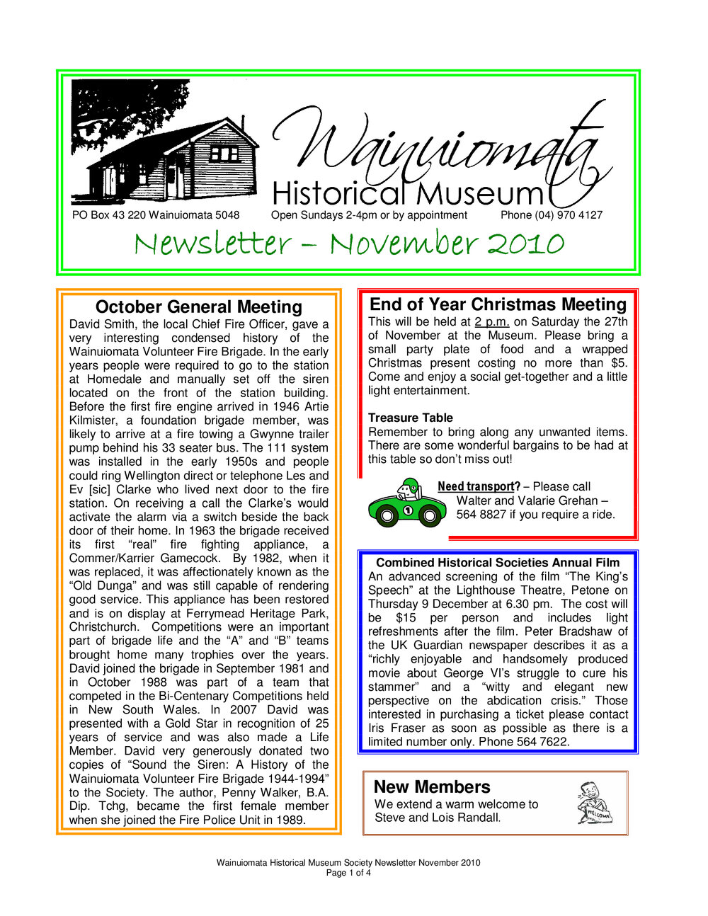 Newsletter (Wainuiomata Historical Museum) November 2010