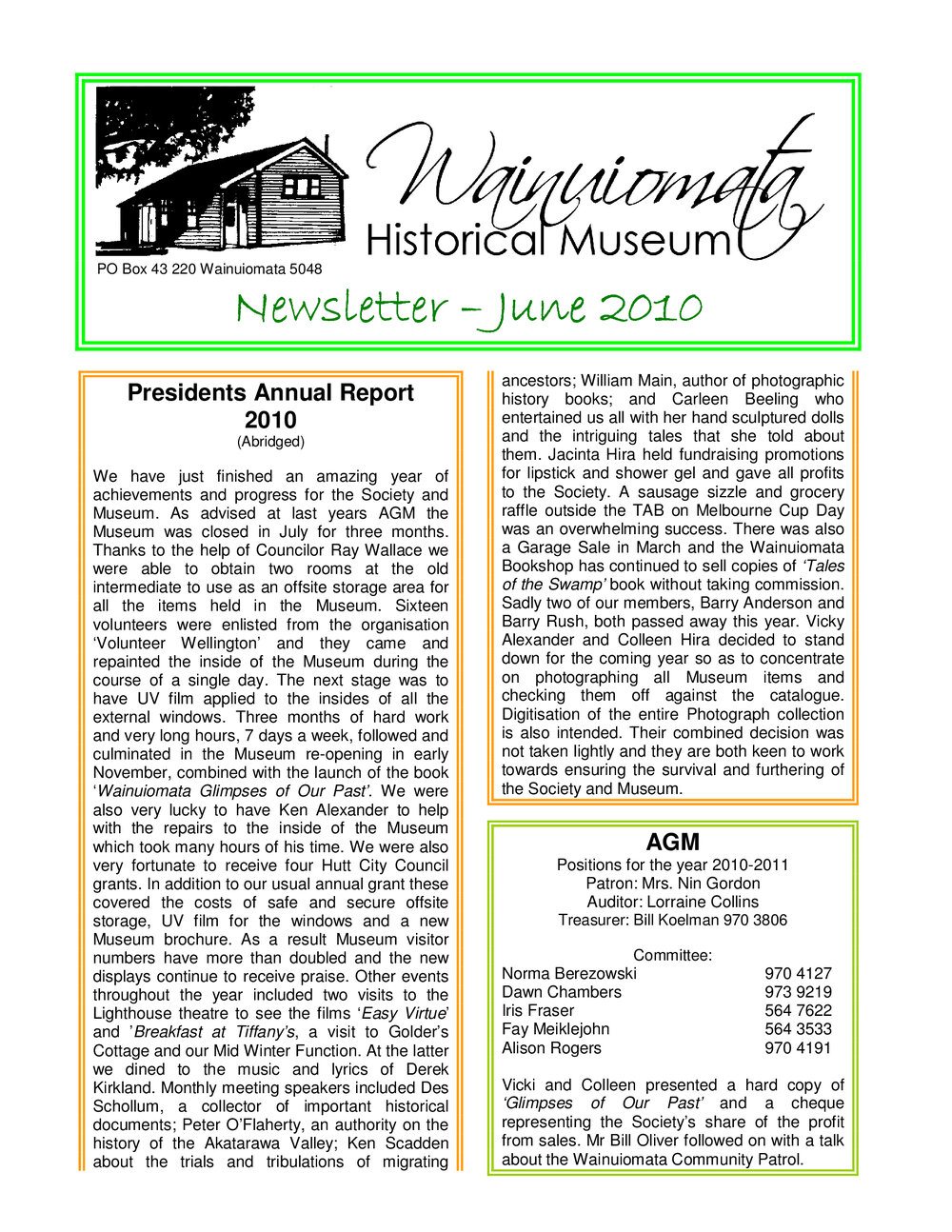 Newsletter (Wainuiomata Historical Museum) June 2010