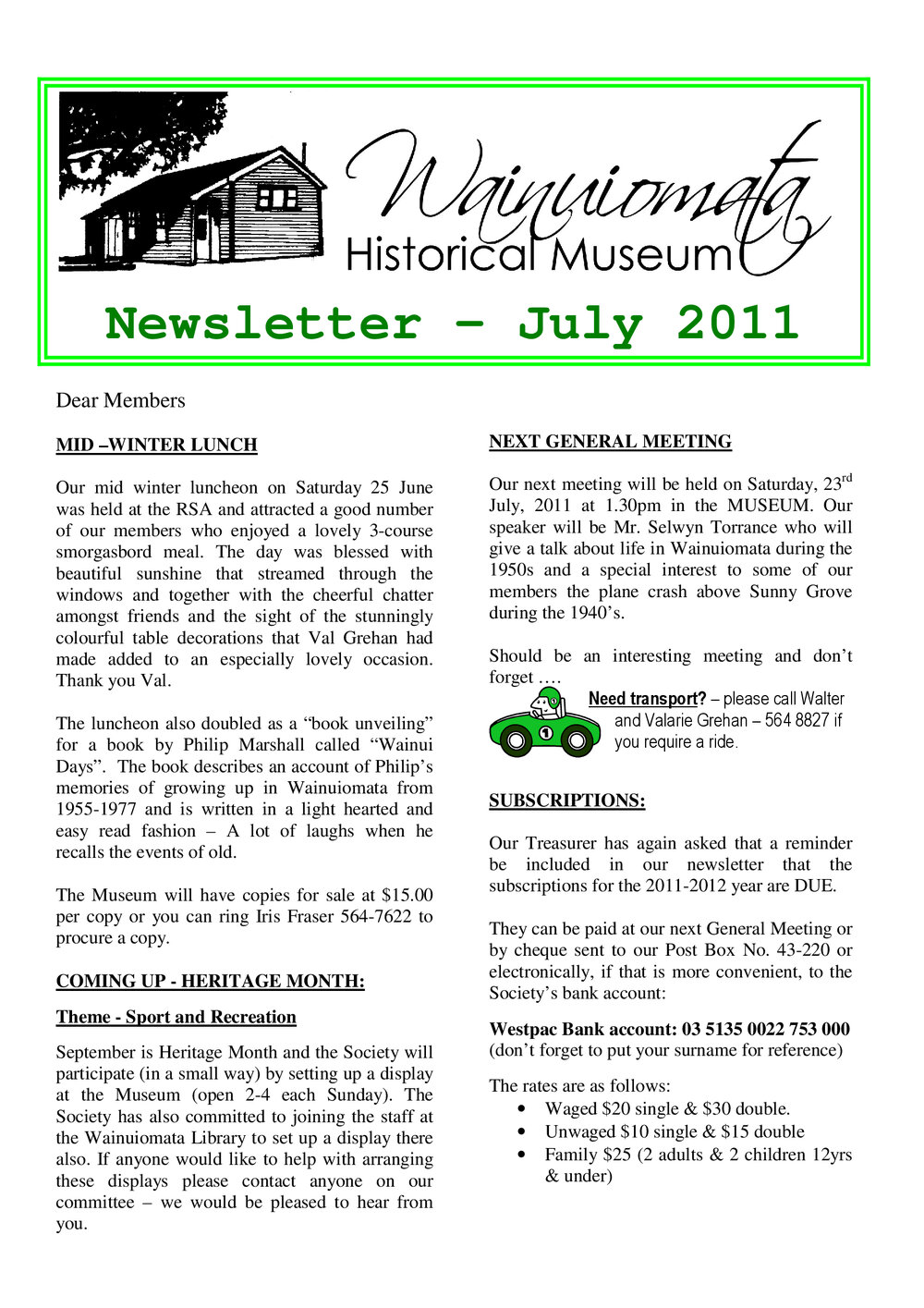 Newsletter (Wainuiomata Historical Museum) July 2011