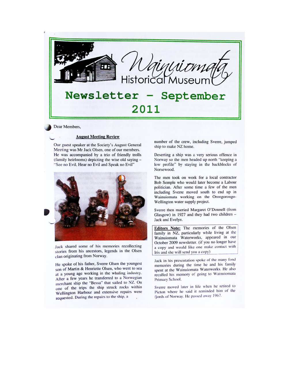 Newsletter (Wainuiomata Historical Museum) September 2011