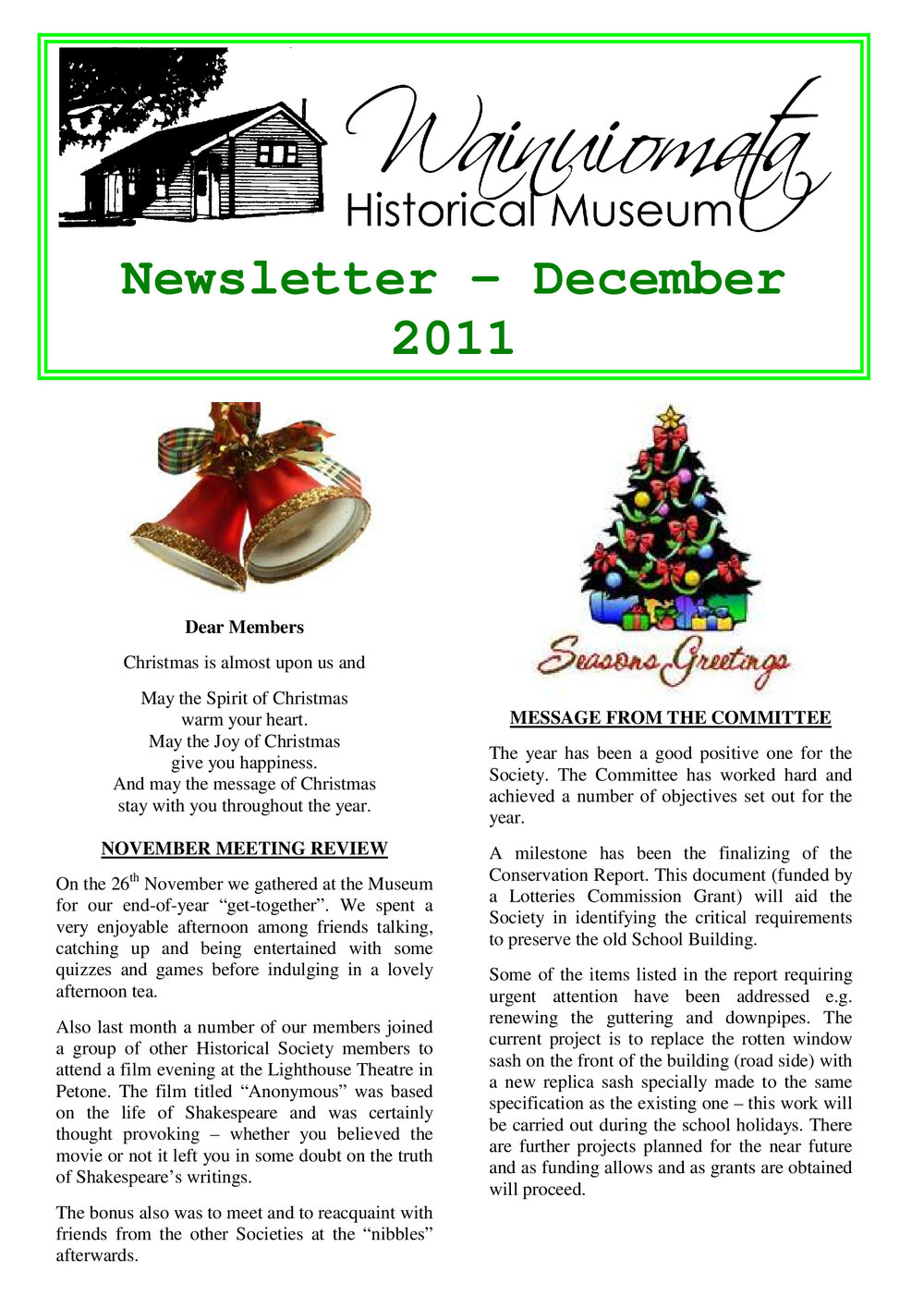 Newsletter (Wainuiomata Historical Museum) December 2011