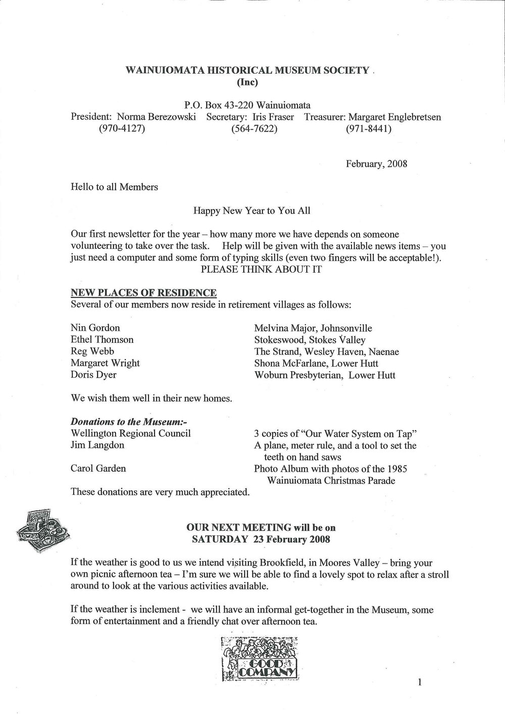Newsletter (Wainuiomata Historical Museum) Feb 2008