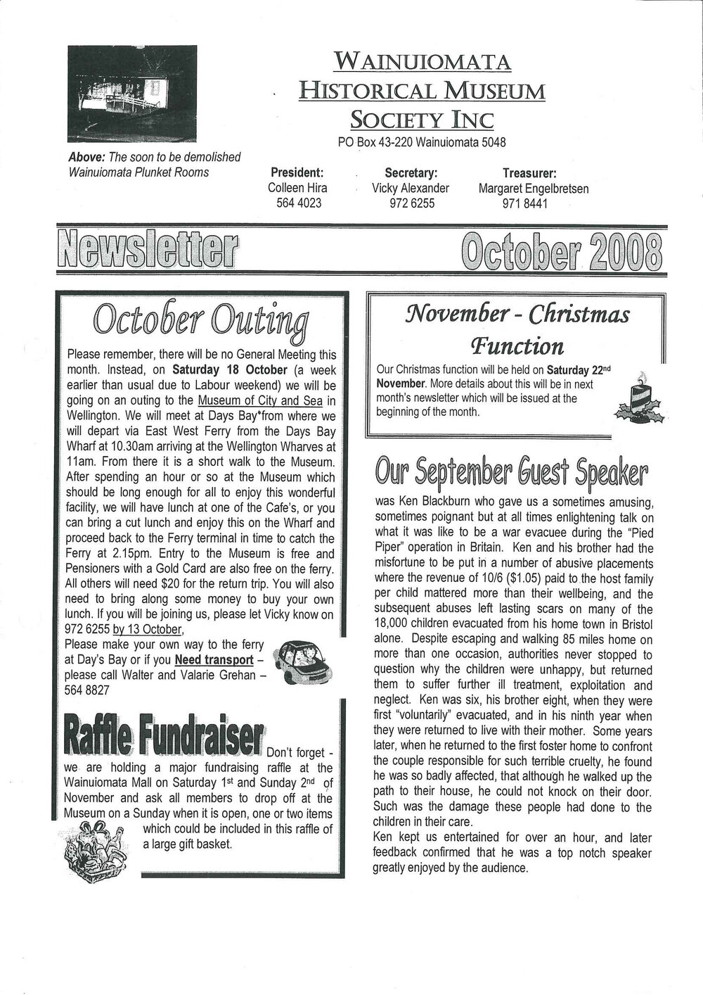 Newsletter (Wainuiomata Historical Museum) October 2008