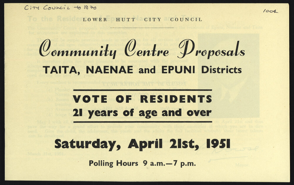 Community Centre Proposals : Taita, Naenae and Epuni Districts