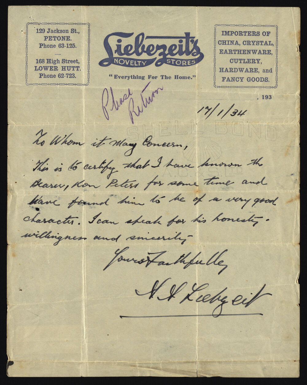 Letter from A.A. Liebezeit