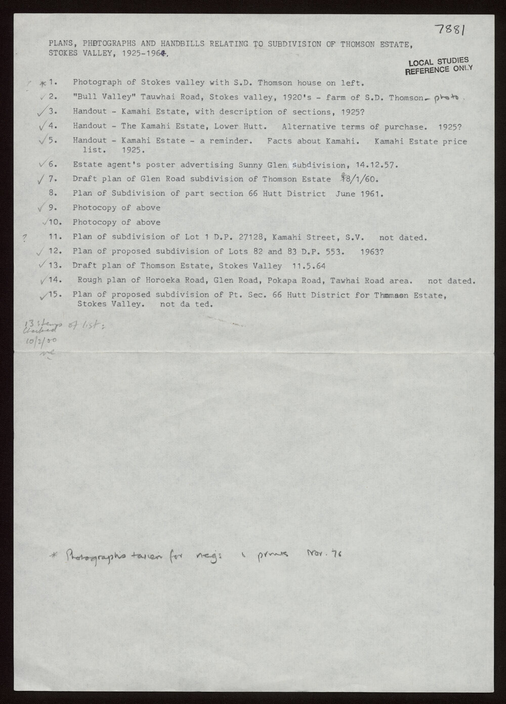 Plans, Photographs and Handbills Relating to the Subdivision of the Thomson Estate, Stokes Valley