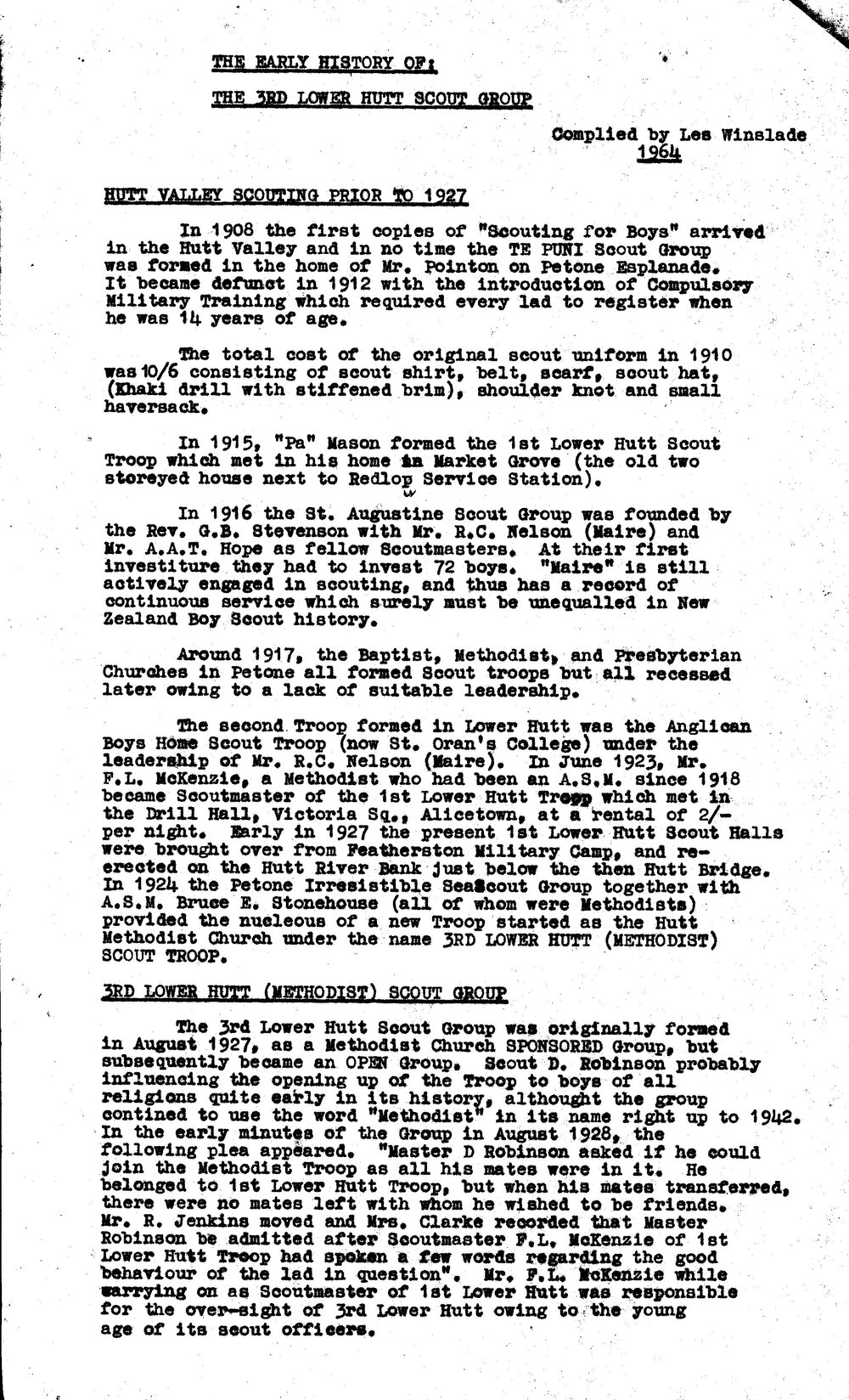 The early History of the 3rd Lower Hutt Scout Group