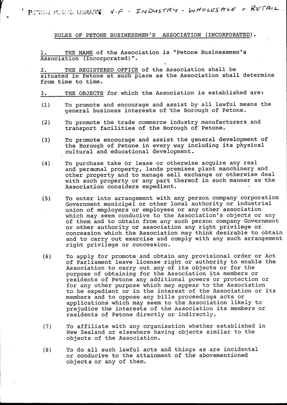 Rules of Petone Businessmen's Association