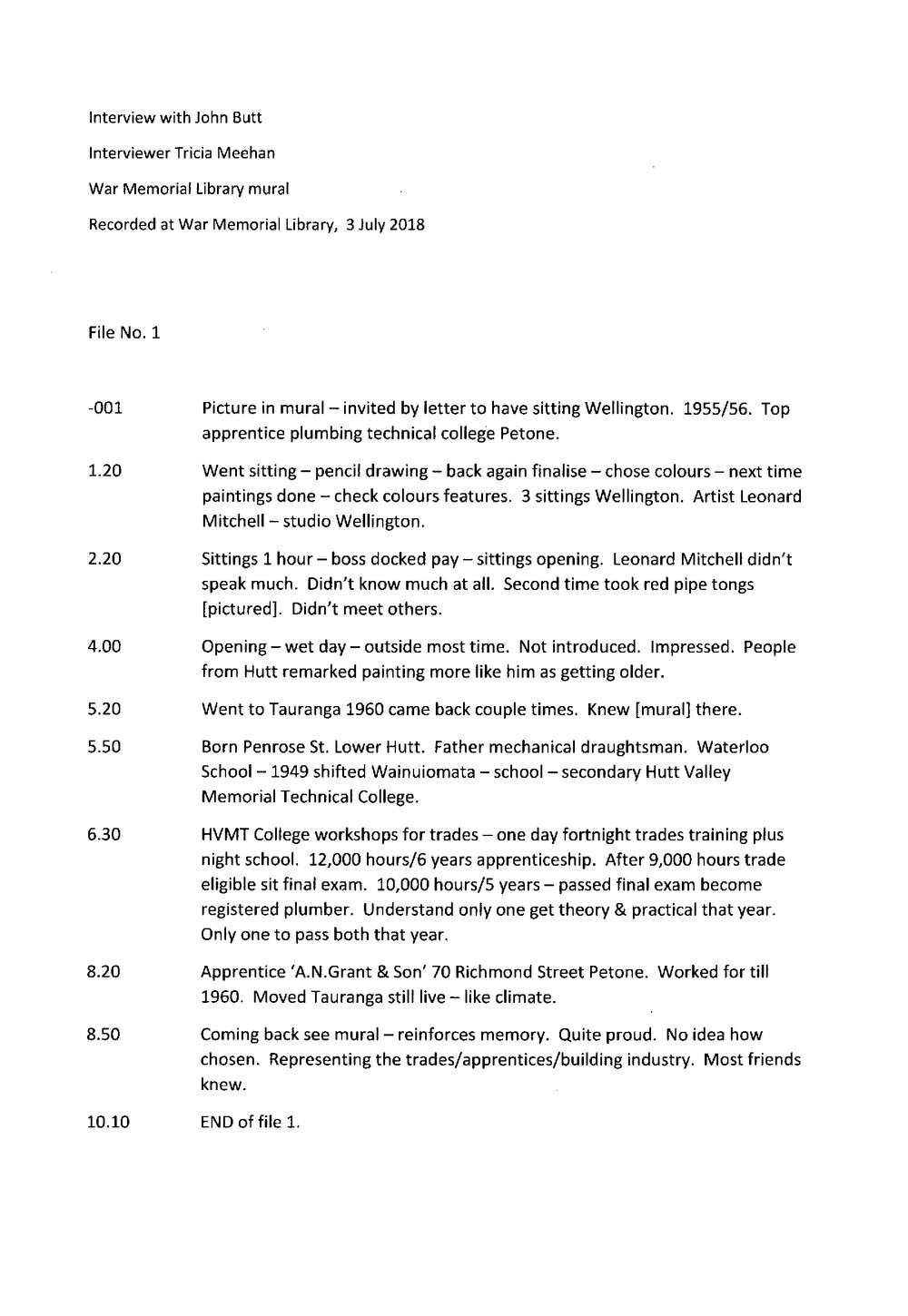 (Arthur) John Butt oral history, abstracts 1 &amp; 2