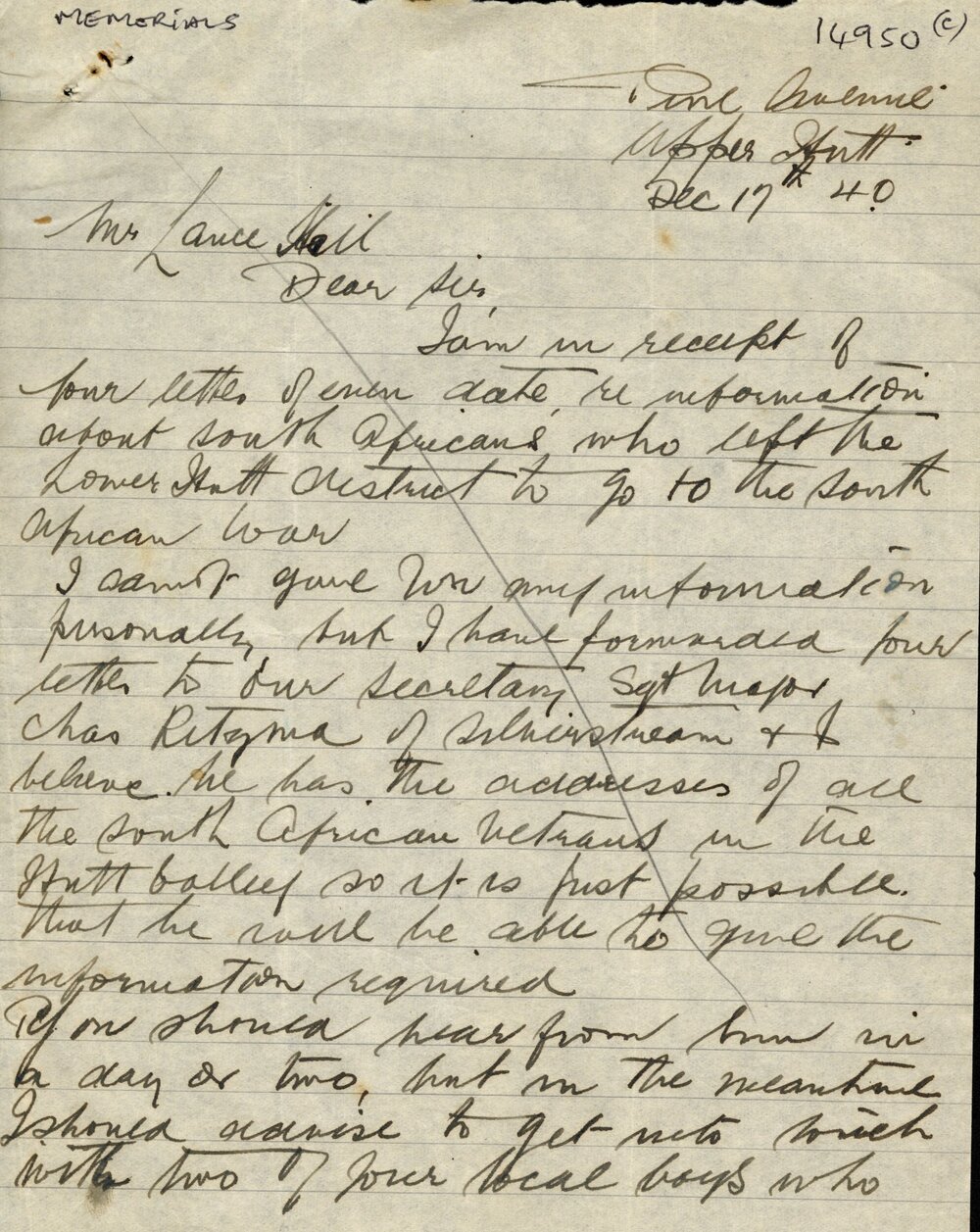 Three Letters Relating to Hutt Valley Veterans of the Second Boer War