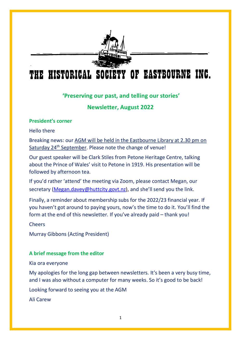 Newsletter (Historical Society of Eastbourne)