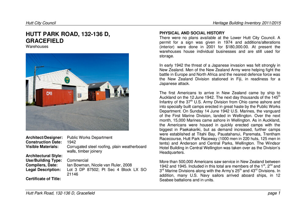Heritage Building Inventory : Hutt Park Road