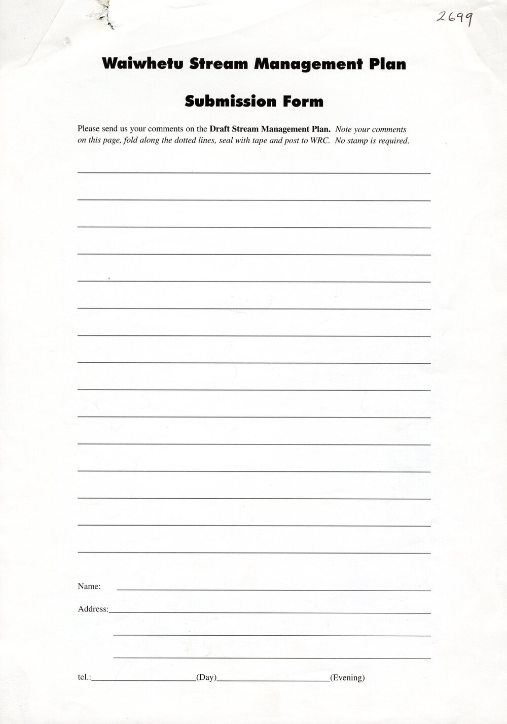 Waiwhetu Stream Management Plan : Submission Form