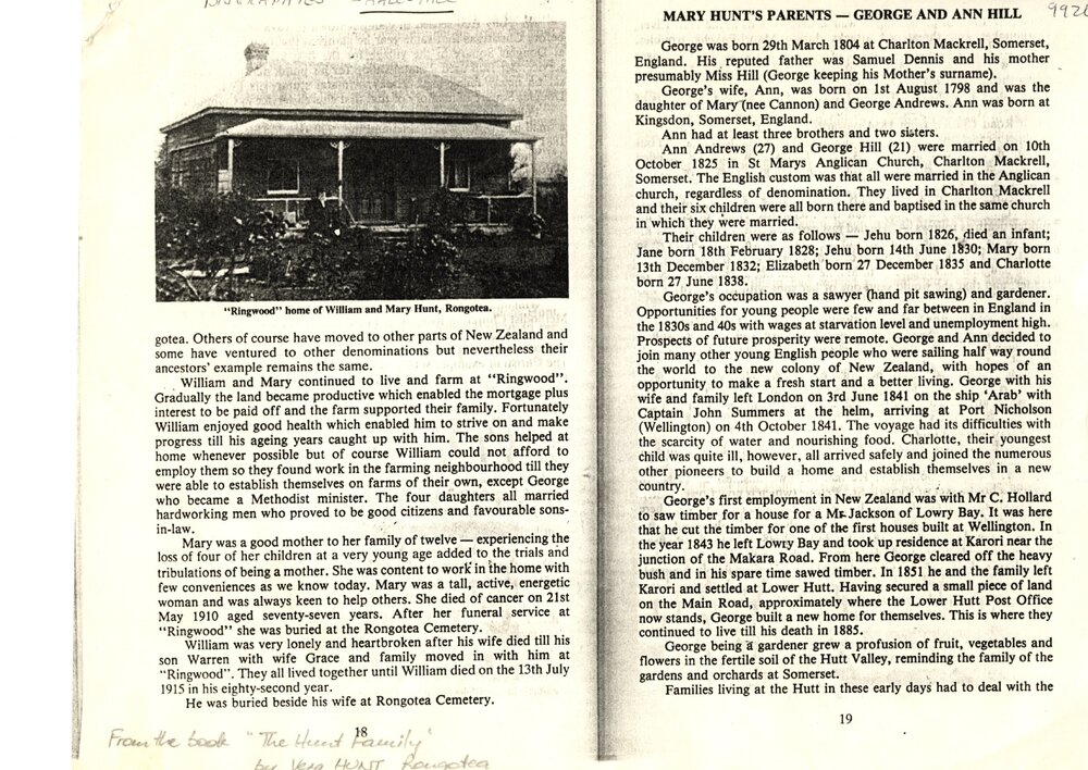 Mary Hunt's Parents : George and Ann Hill