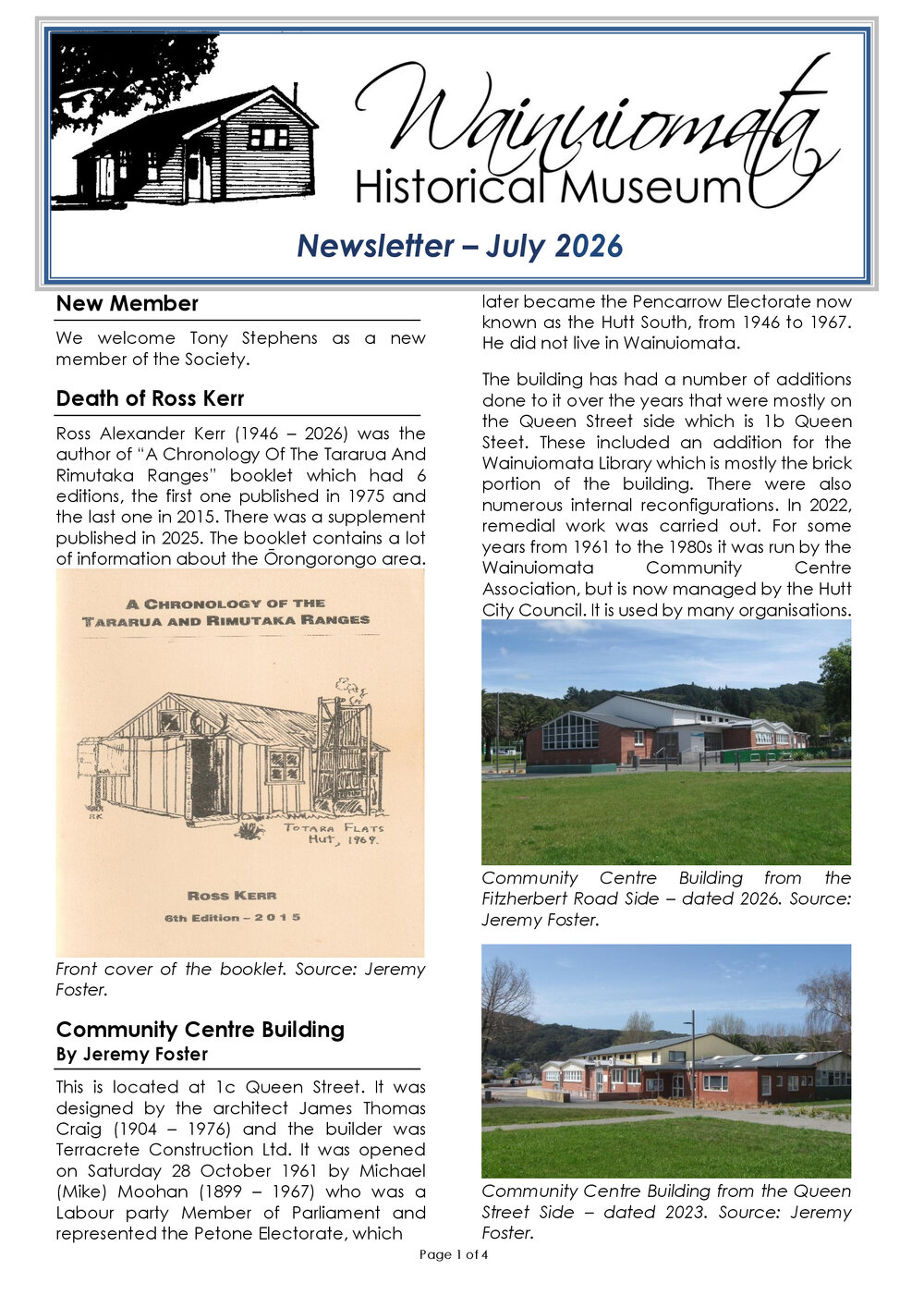 Newsletter (Wainuiomata Historical Museum) July 2026