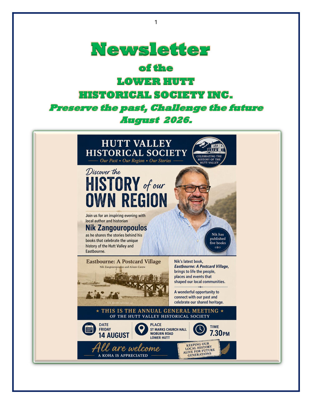 Newsletter of the Lower Hutt Historical Society (August 2026)