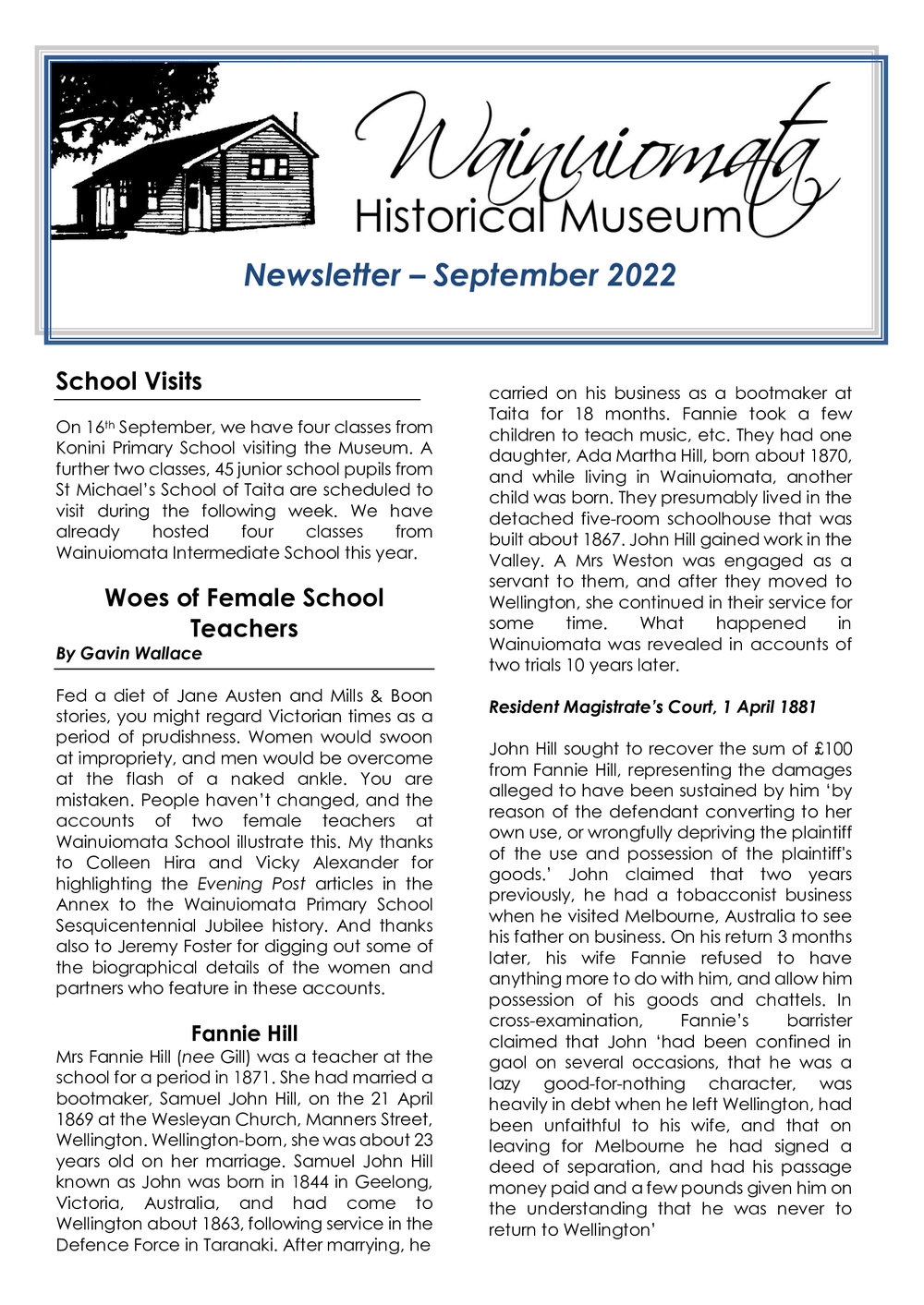 Newsletter (Wainuiomata Historical Museum) September 2022