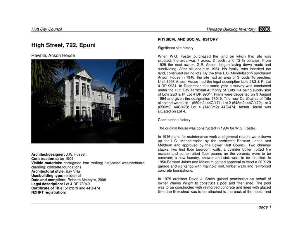 Heritage Building Inventory : 722 High Street