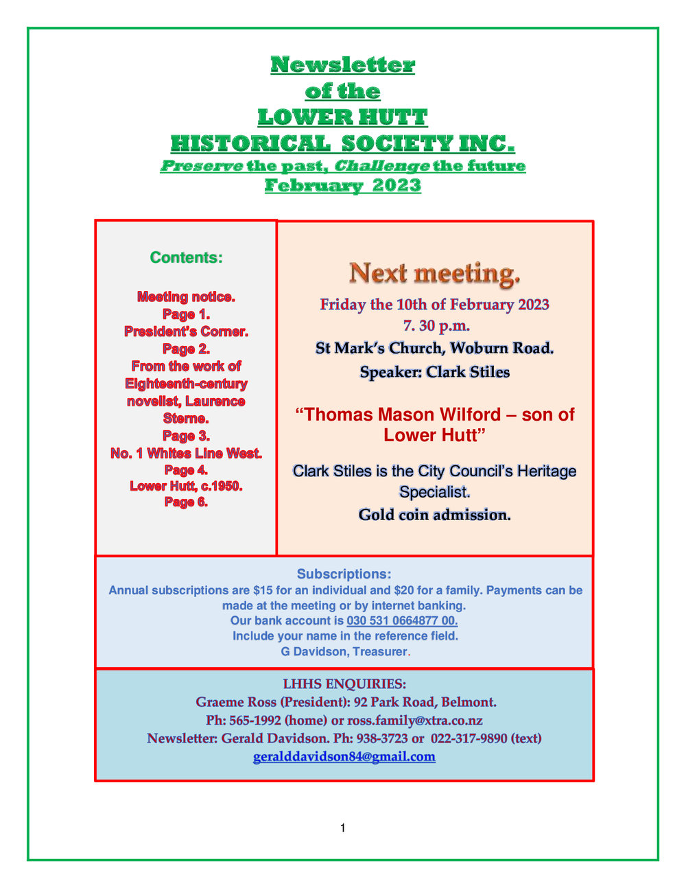 Newsletter of the Lower Hutt Historical Society