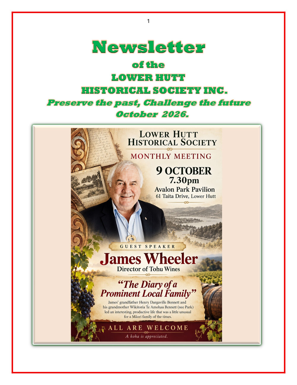 Newsletter of the Lower Hutt Historical Society (October 2026)
