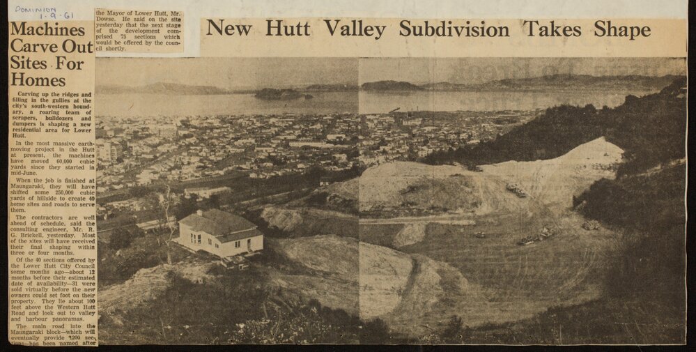 New Hutt Valley subdivision takes shape; Machines carve out sites for homes