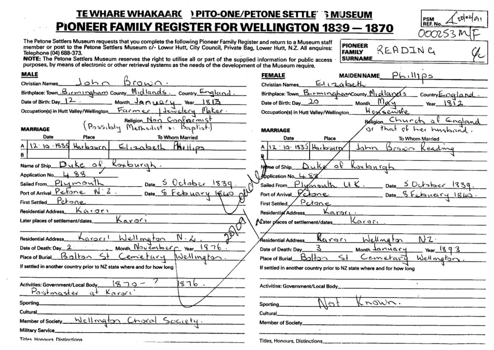 Pioneer Family Register : Reading
