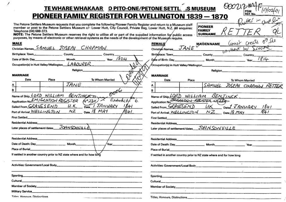 Pioneer Family Register : Retter
