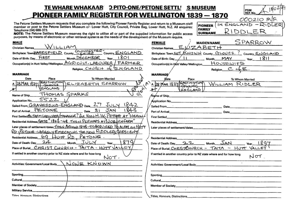 Pioneer Family Register : Riddler