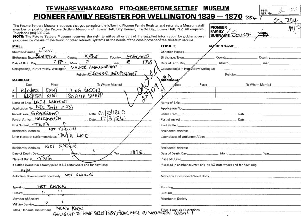 Pioneer Family Register : Southee
