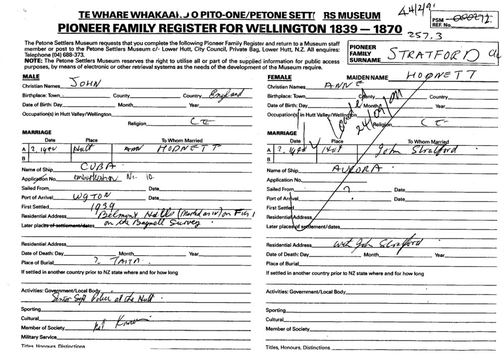 Pioneer Family Register : Stratford