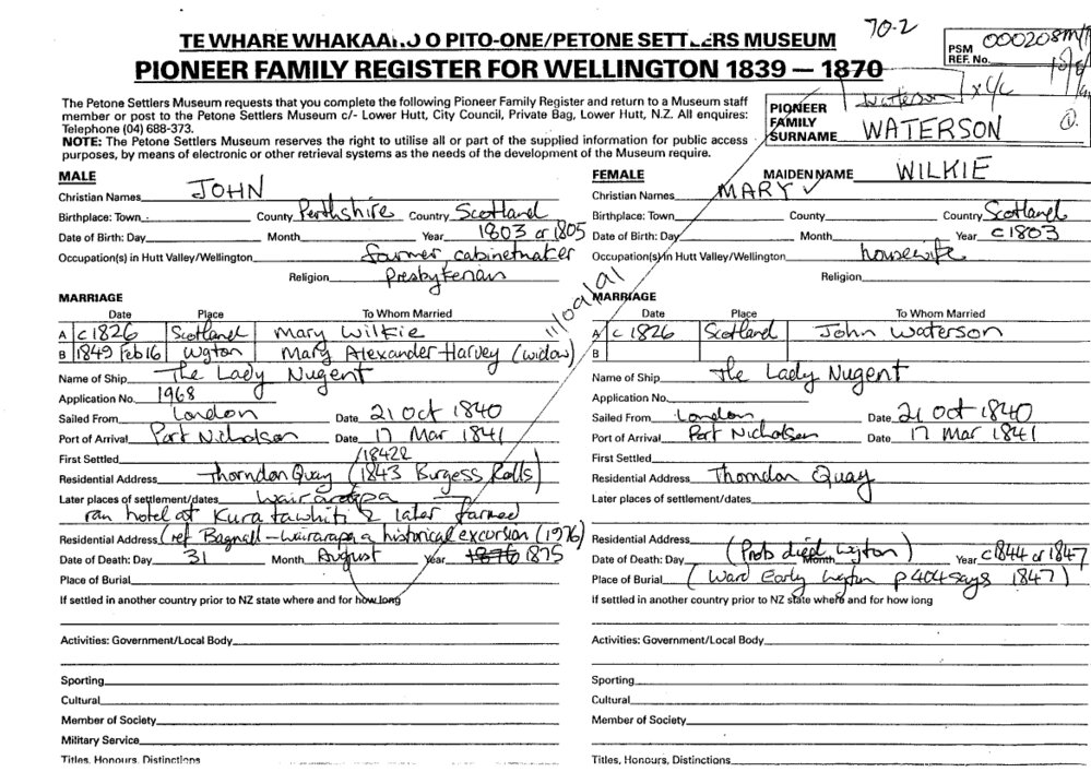 Pioneer Family Register : Waterson