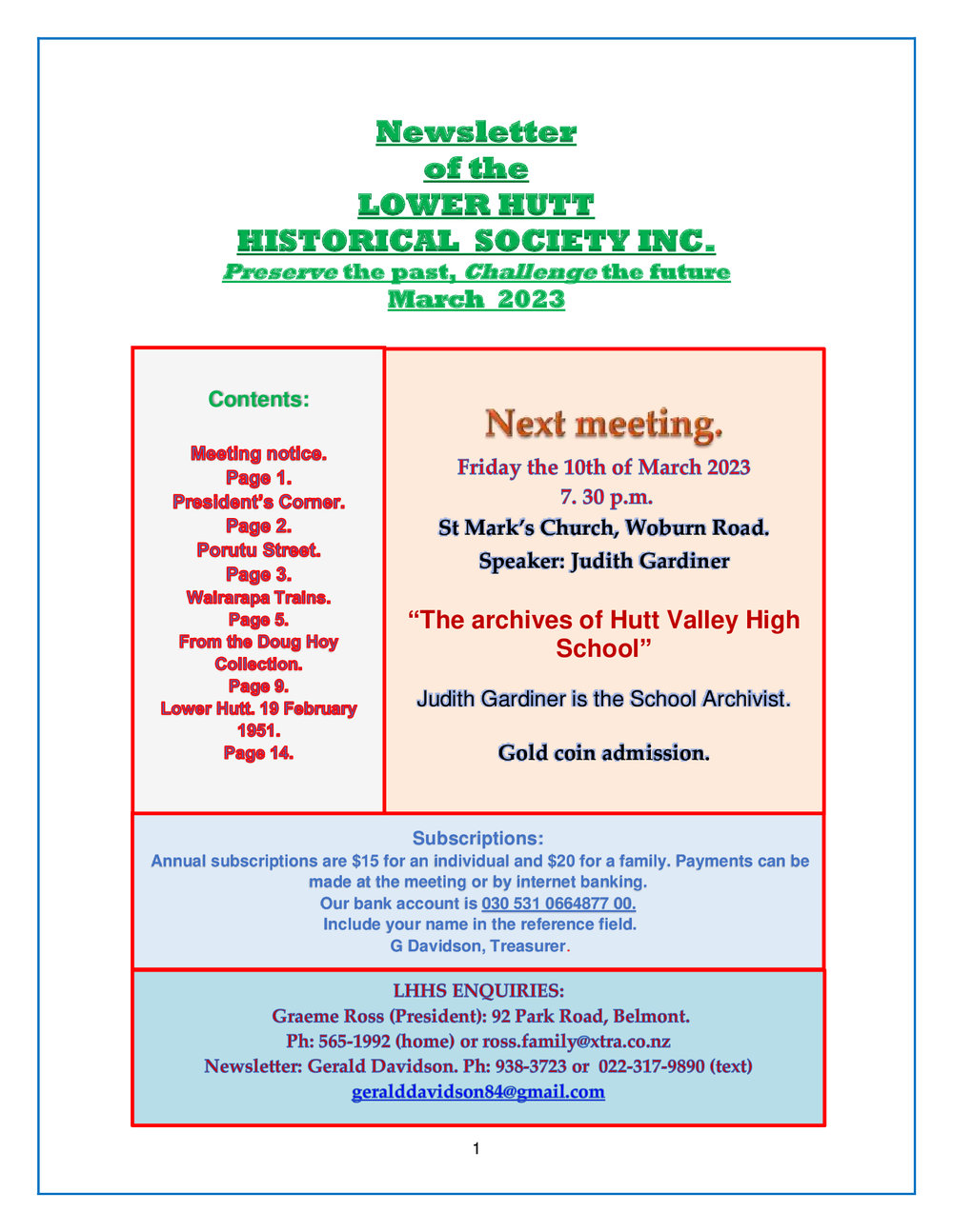 Newsletter of the Lower Hutt Historical Society