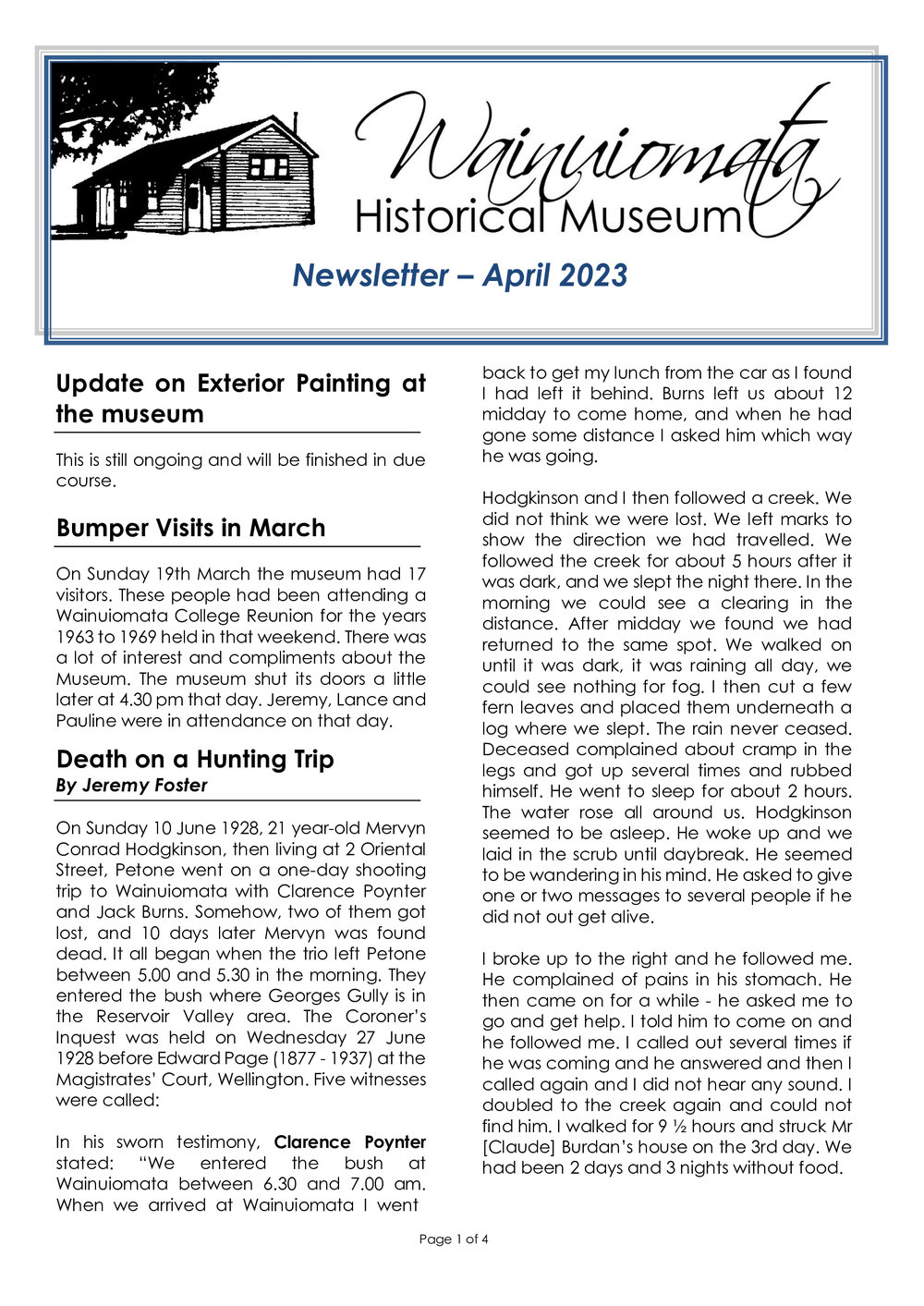Newsletter (Wainuiomata Historical Museum) April 2023
