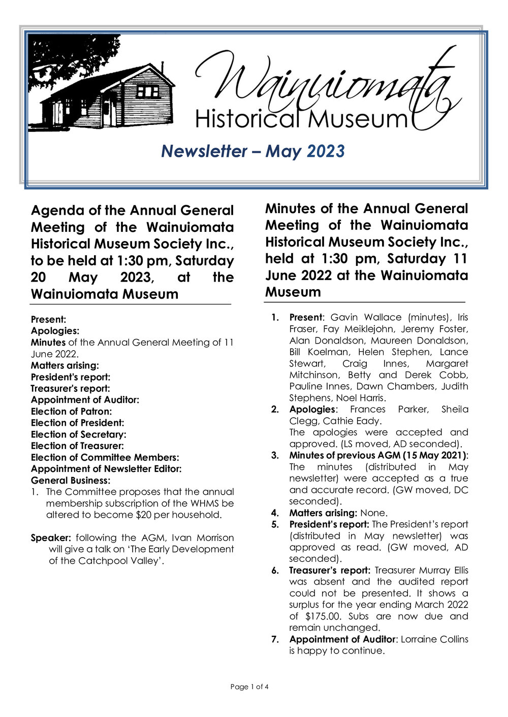 Newsletter (Wainuiomata Historical Museum) May 2023
